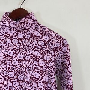J.Crew Floral Turtleneck Long Sleeve Shirt Cotton Burgundy Pink Womens XS Whimsy